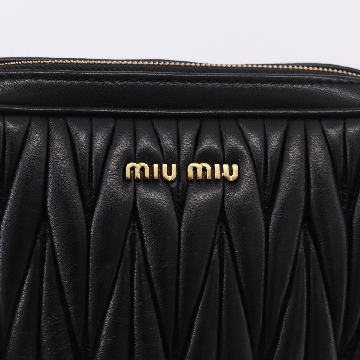 Miu Miu Matelasse Shoulder Bag Leather Black Gold Auth 196773V