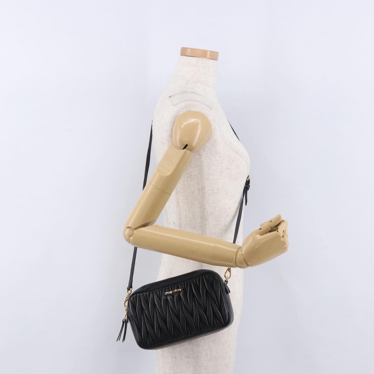 Miu Miu Matelasse Shoulder Bag Leather Black Gold Auth 196773V