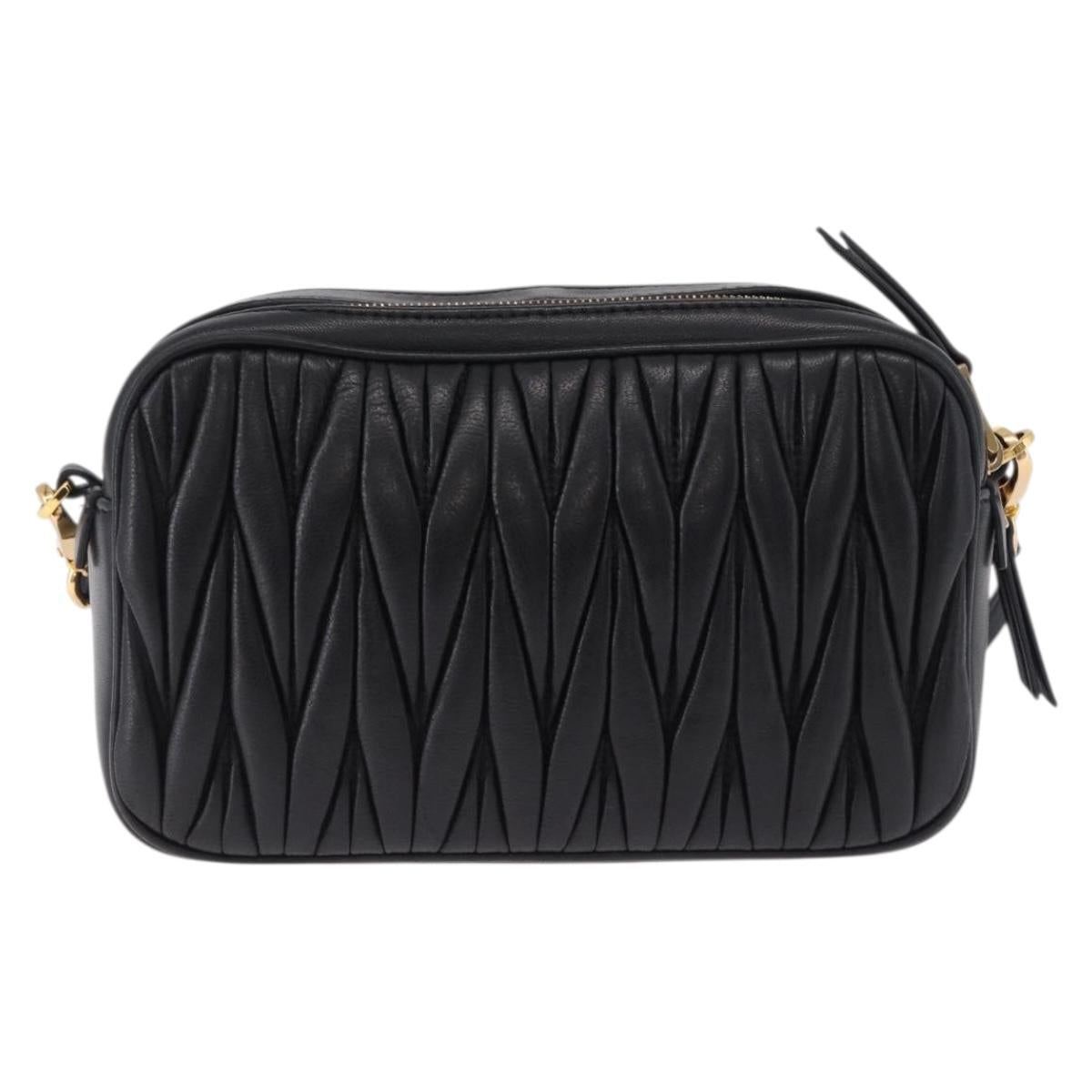 Miu Miu Matelasse Shoulder Bag Leather Black Gold Auth 196773V