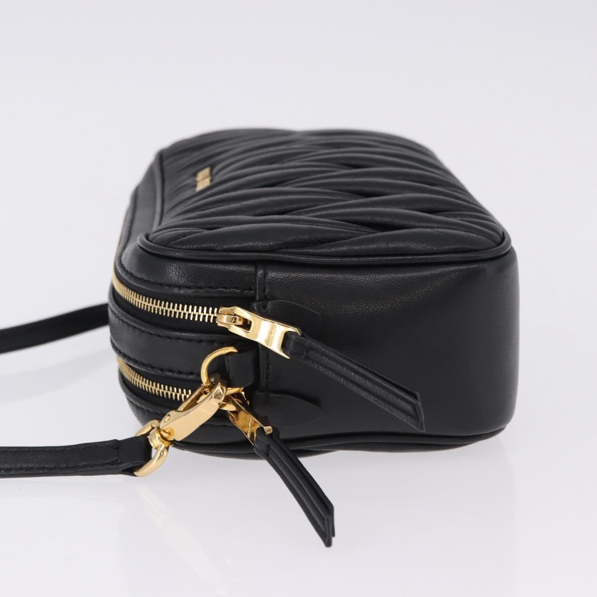 Miu Miu Matelasse Shoulder Bag Leather Black Gold Auth 196773V