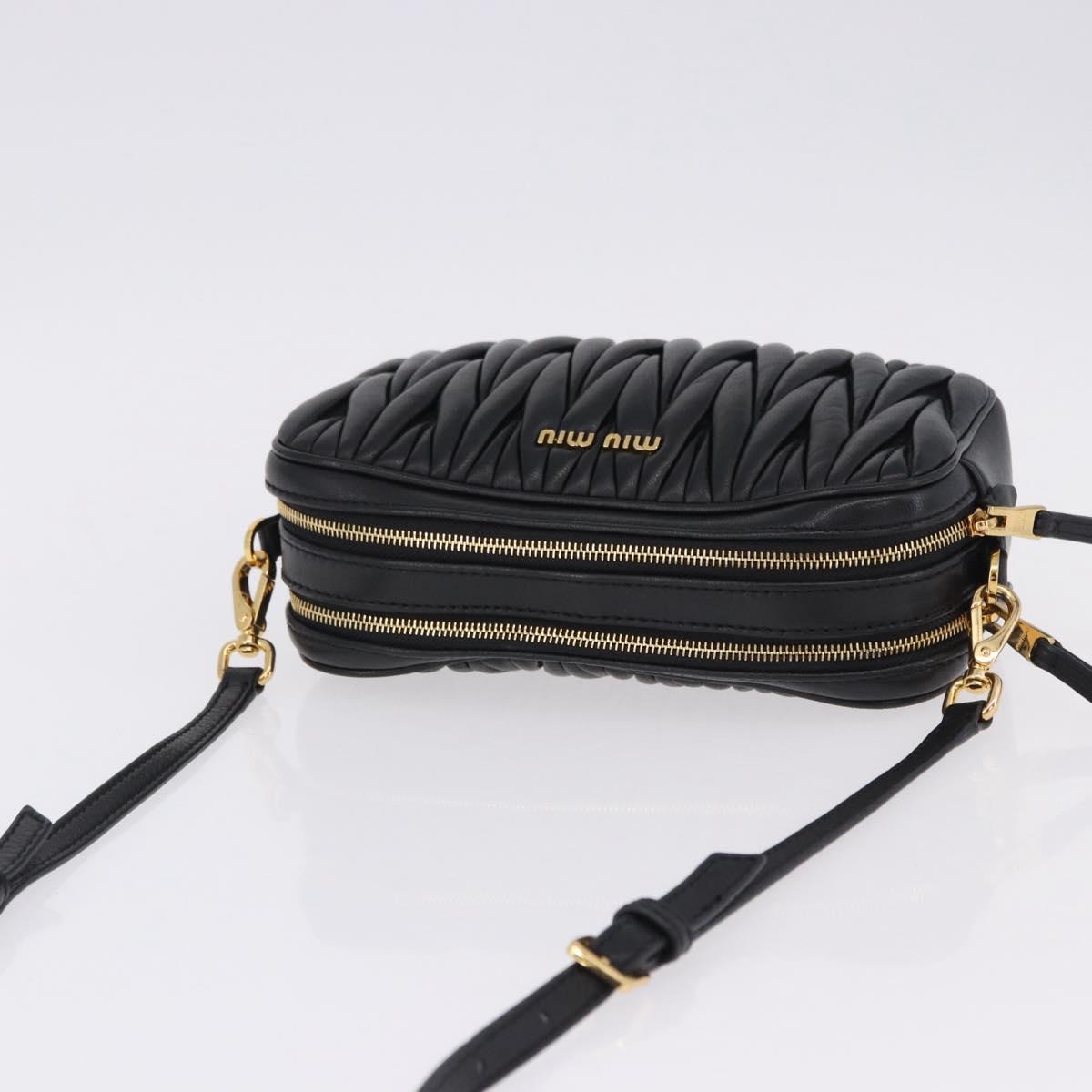 Miu Miu Matelasse Shoulder Bag Leather Black Gold Auth 196773V