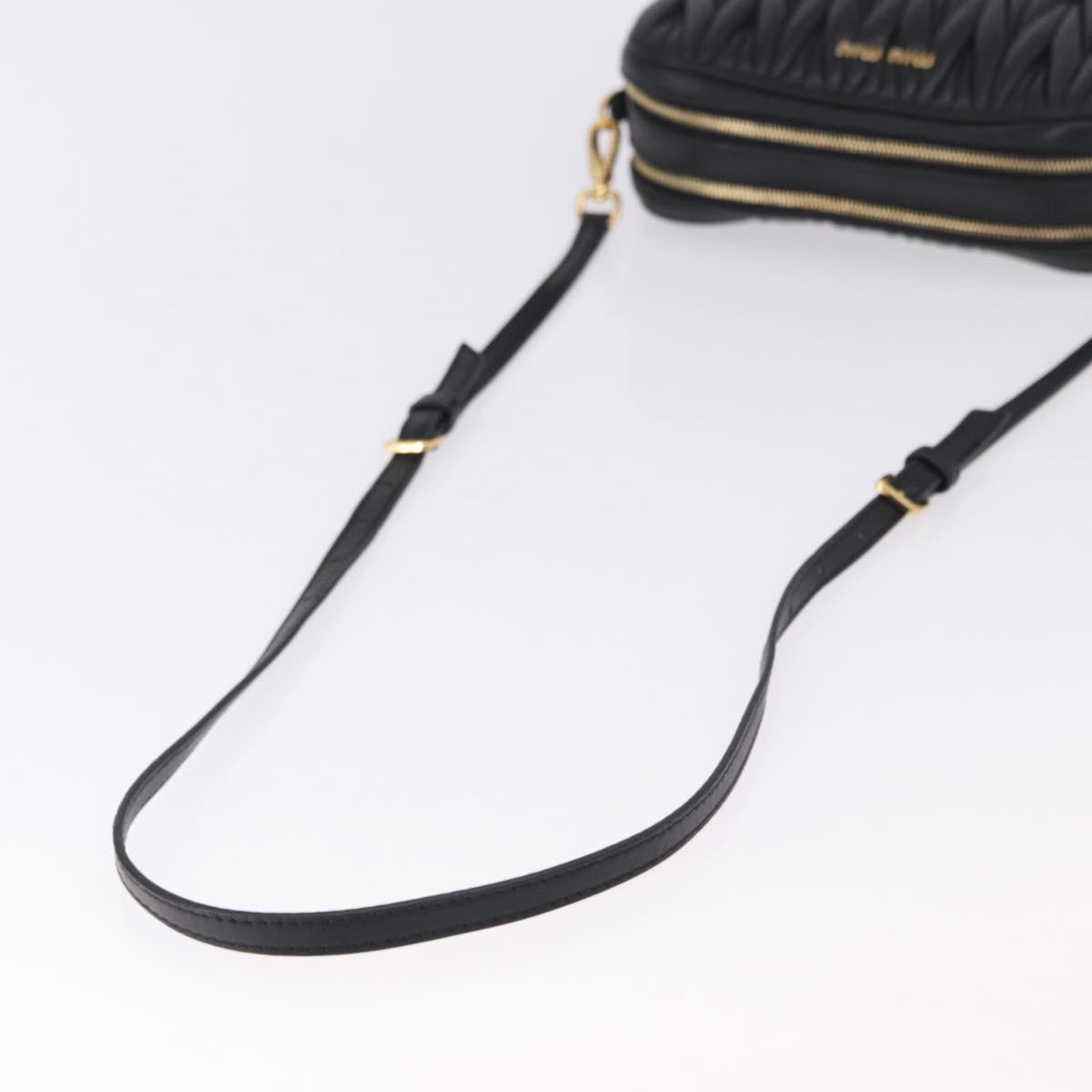 Miu Miu Matelasse Shoulder Bag Leather Black Gold Auth 196773V