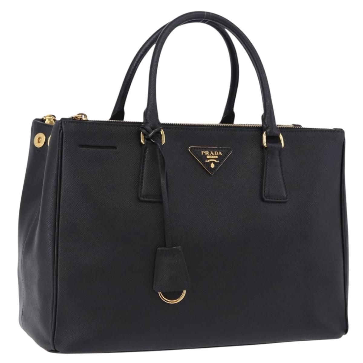 PRADA Hand Bag Saffiano leather 2way Black Gold Auth 196774V