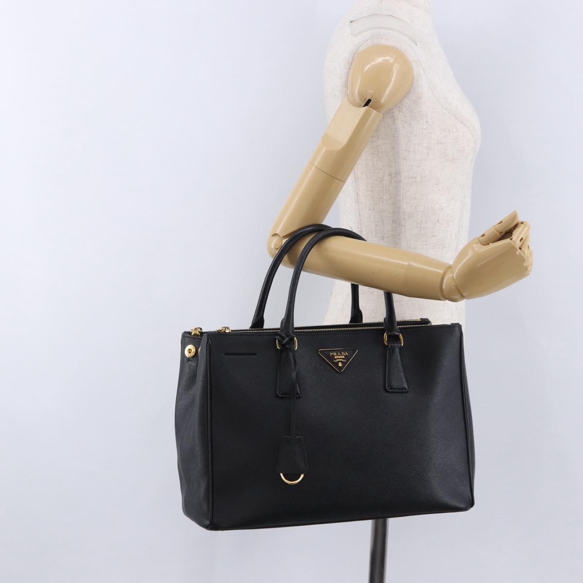 PRADA Hand Bag Saffiano leather 2way Black Gold Auth 196774V