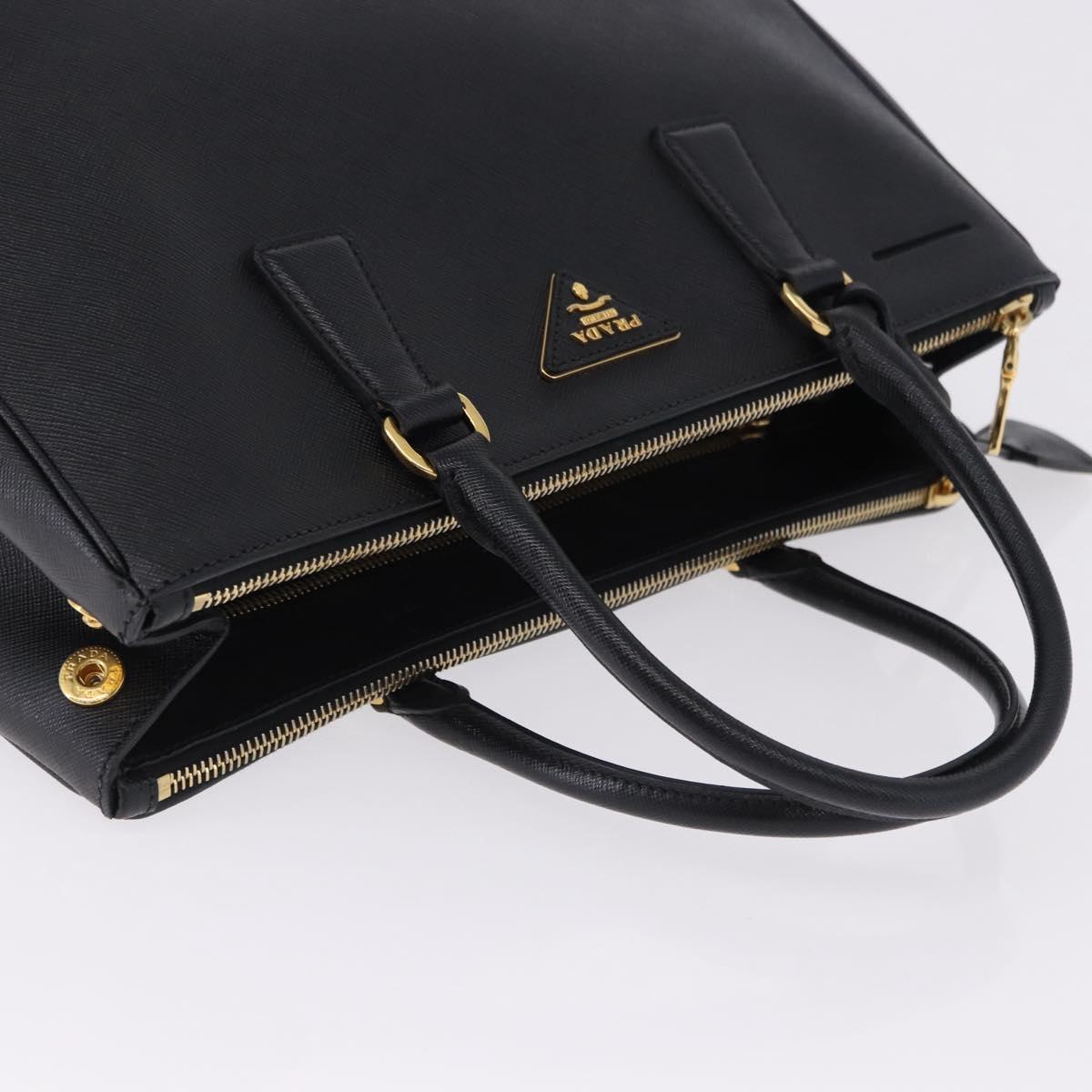 PRADA Hand Bag Saffiano leather 2way Black Gold Auth 196774V