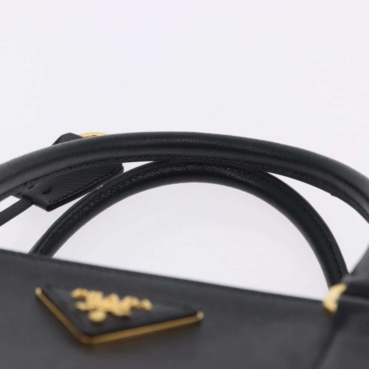 PRADA Hand Bag Saffiano leather 2way Black Gold Auth 196774V
