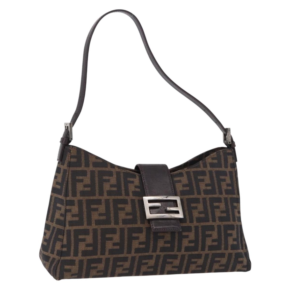FENDI Zucca Canvas Mamma Baguette Shoulder Bag Brown Black Auth 196776V
