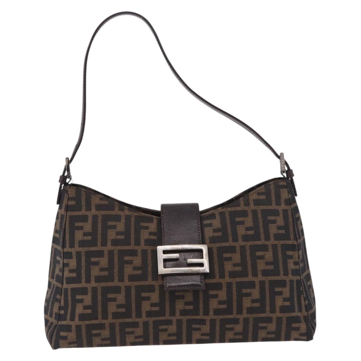 FENDI Zucca Canvas Mamma Baguette Shoulder Bag Brown Black Auth 196776V