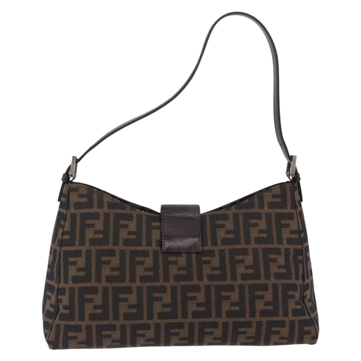 FENDI Zucca Canvas Mamma Baguette Shoulder Bag Brown Black Auth 196776V