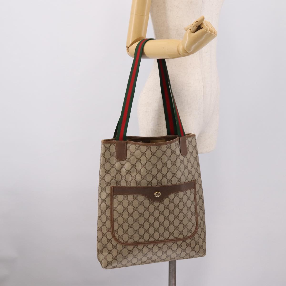 GUCCI GG Supreme Web Sherry Line Tote Bag PVC Beige Gold 89 02 003 Auth 196777