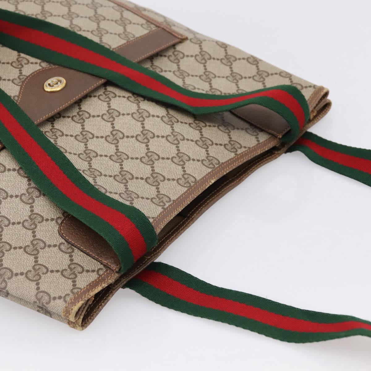 GUCCI GG Supreme Web Sherry Line Tote Bag PVC Beige Gold 89 02 003 Auth 196777