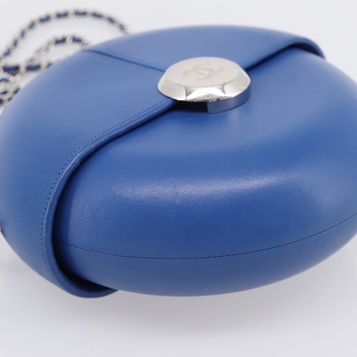 CHANEL Evening Air Chain Shoulder Bag Lamb Skin Blue Silver CC Auth 196780SAM