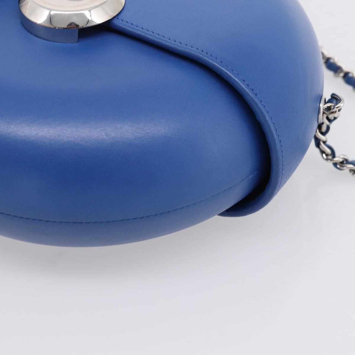 CHANEL Evening Air Chain Shoulder Bag Lamb Skin Blue Silver CC Auth 196780SAM