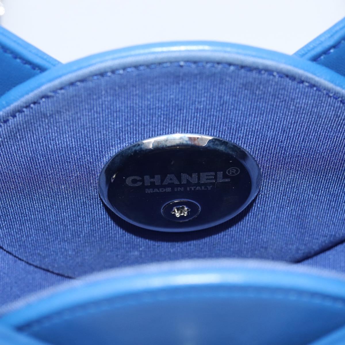 CHANEL Evening Air Chain Shoulder Bag Lamb Skin Blue Silver CC Auth 196780SAM