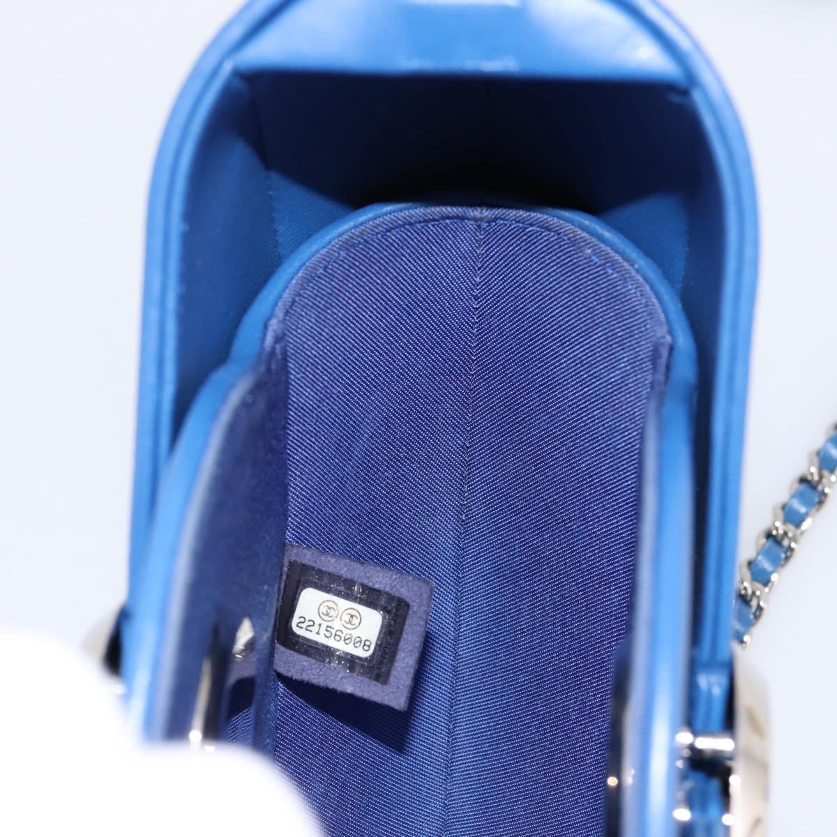 CHANEL Evening Air Chain Shoulder Bag Lamb Skin Blue Silver CC Auth 196780SAM