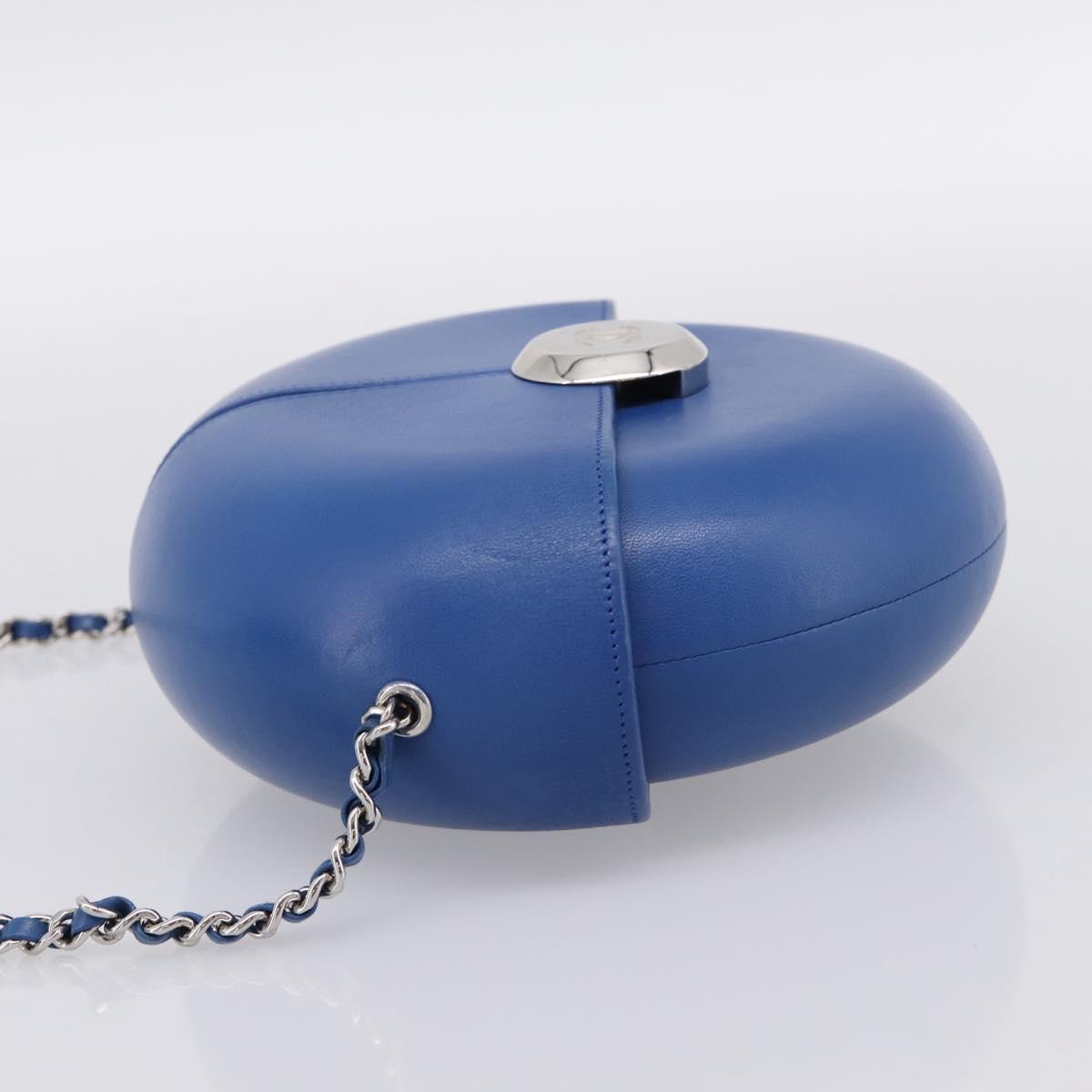 CHANEL Evening Air Chain Shoulder Bag Lamb Skin Blue Silver CC Auth 196780SAM