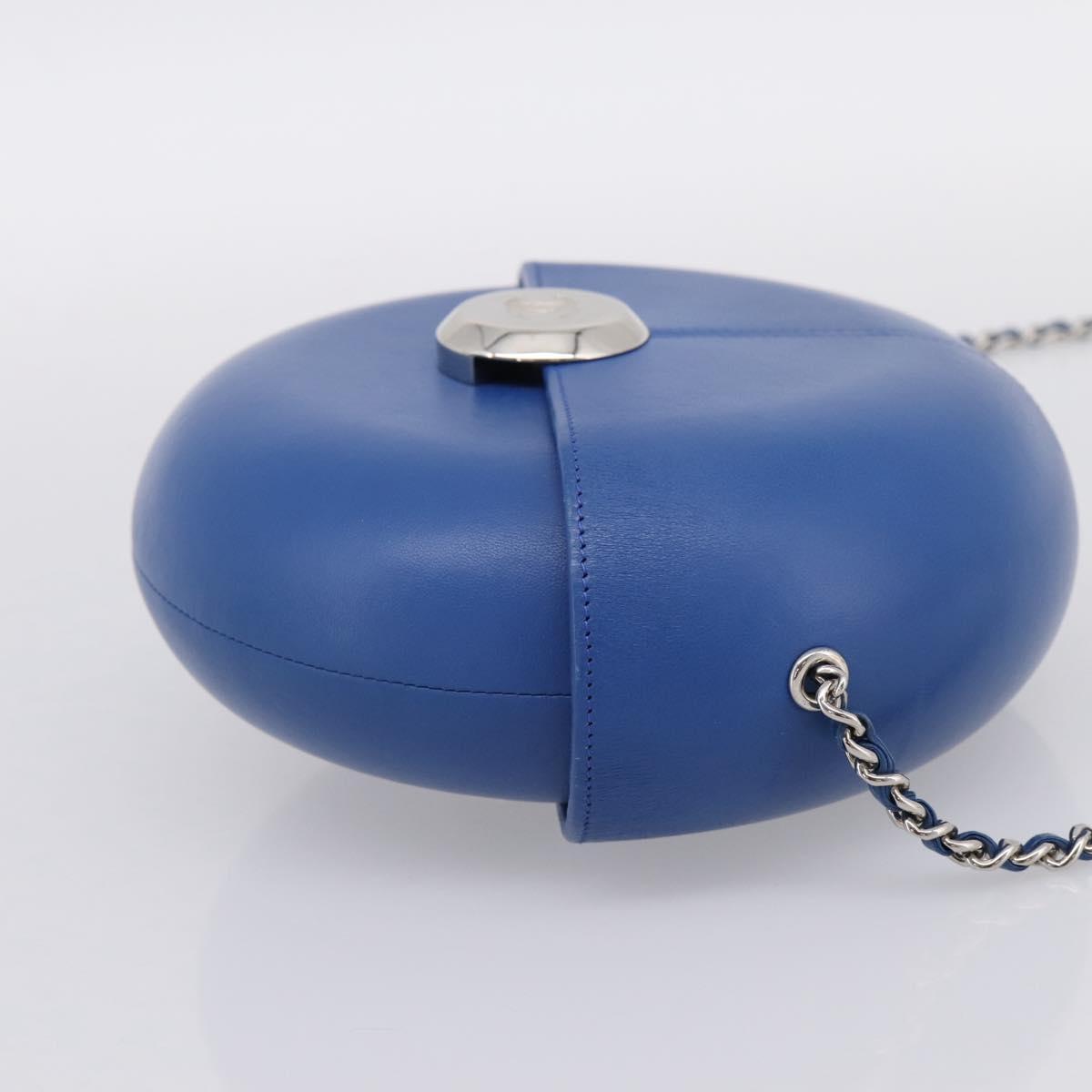 CHANEL Evening Air Chain Shoulder Bag Lamb Skin Blue Silver CC Auth 196780SAM