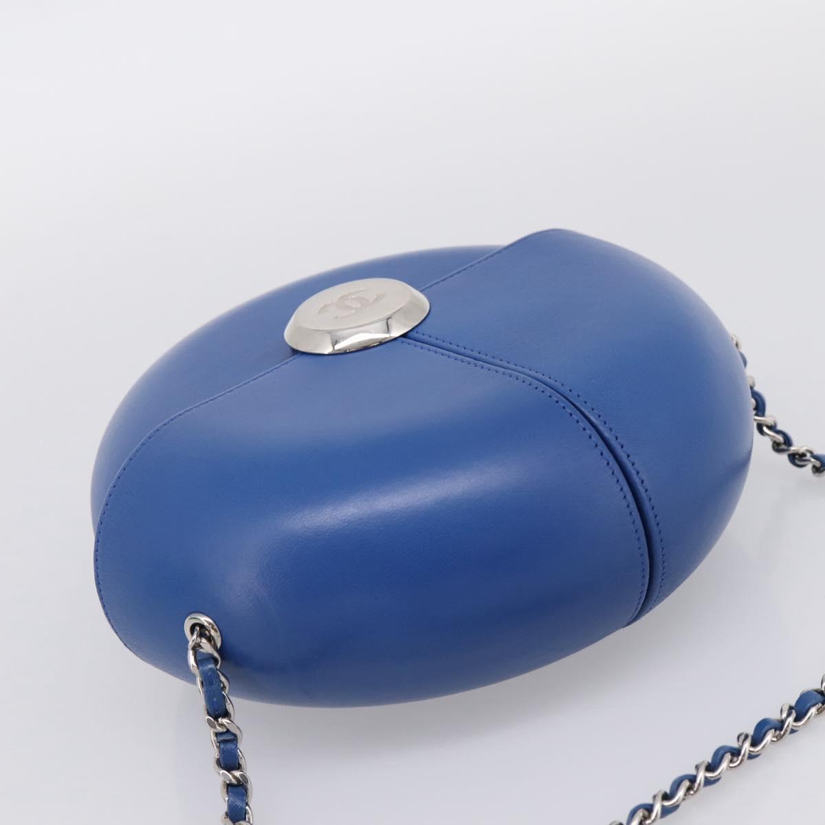 CHANEL Evening Air Chain Shoulder Bag Lamb Skin Blue Silver CC Auth 196780SAM