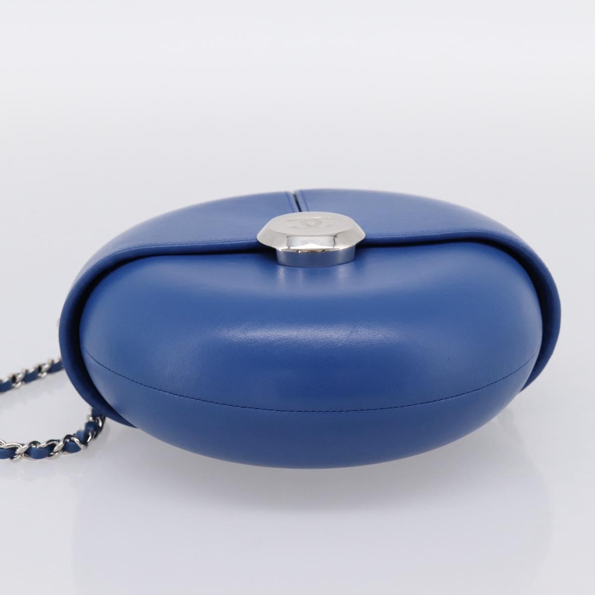 CHANEL Evening Air Chain Shoulder Bag Lamb Skin Blue Silver CC Auth 196780SAM