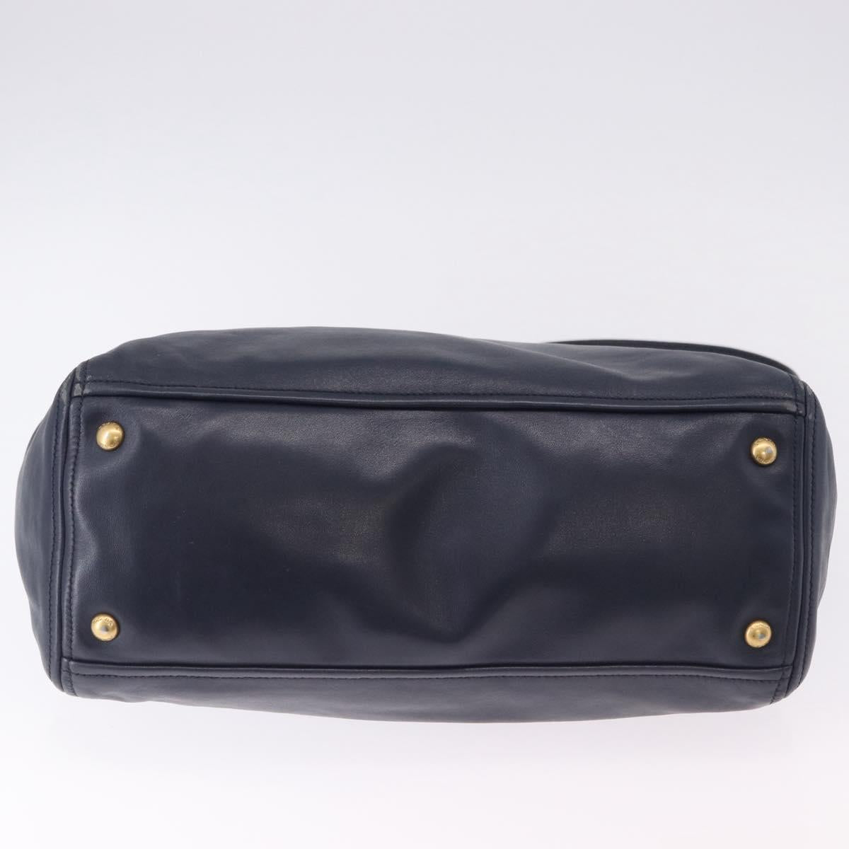 PRADA Hand Bag Leather 2way Navy Gold Auth 196781V