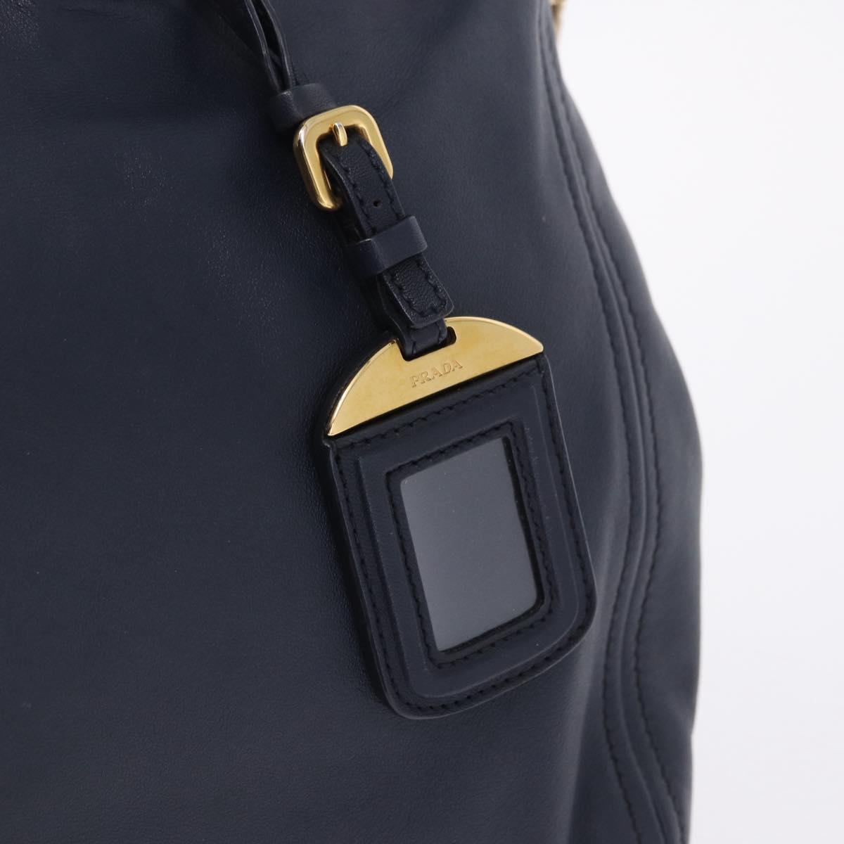 PRADA Hand Bag Leather 2way Navy Gold Auth 196781V