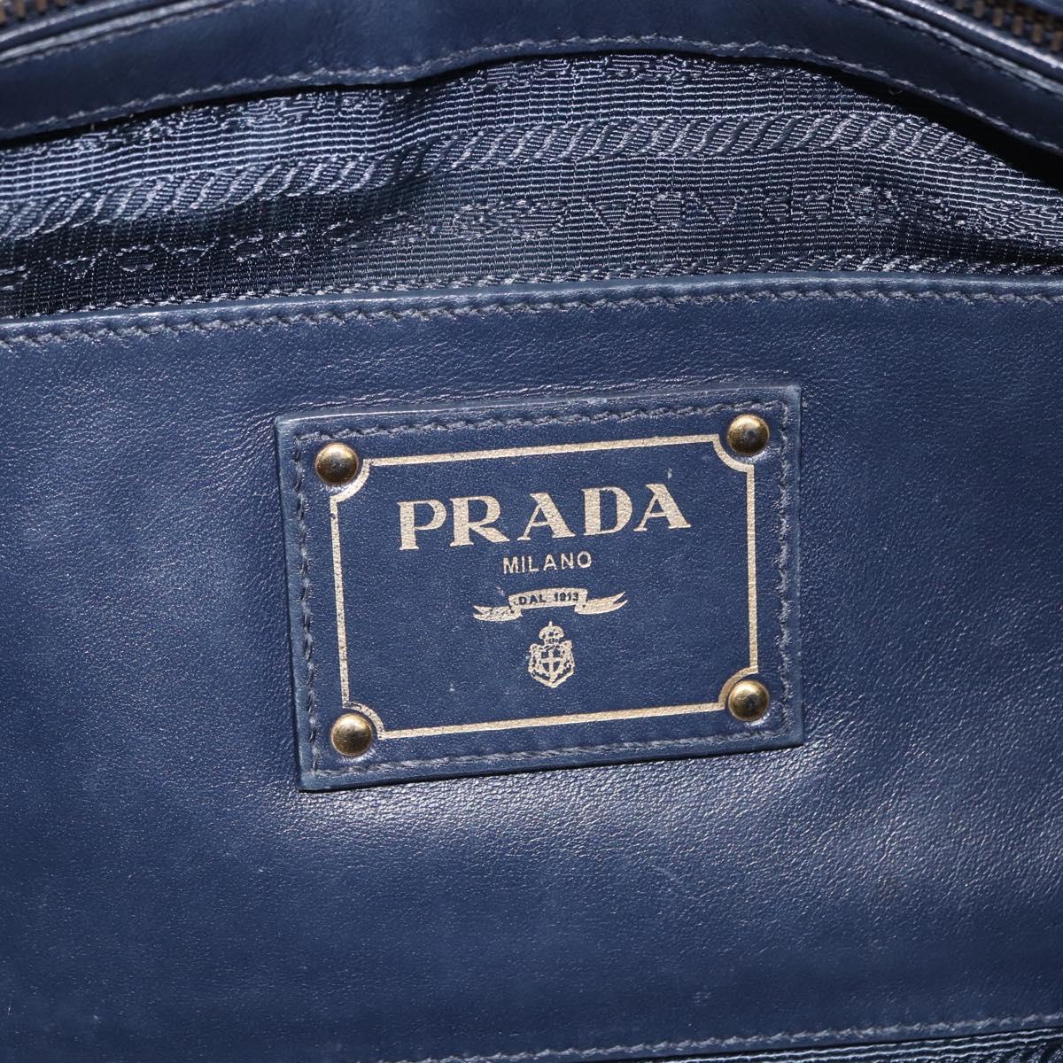 PRADA Hand Bag Leather 2way Navy Gold Auth 196781V