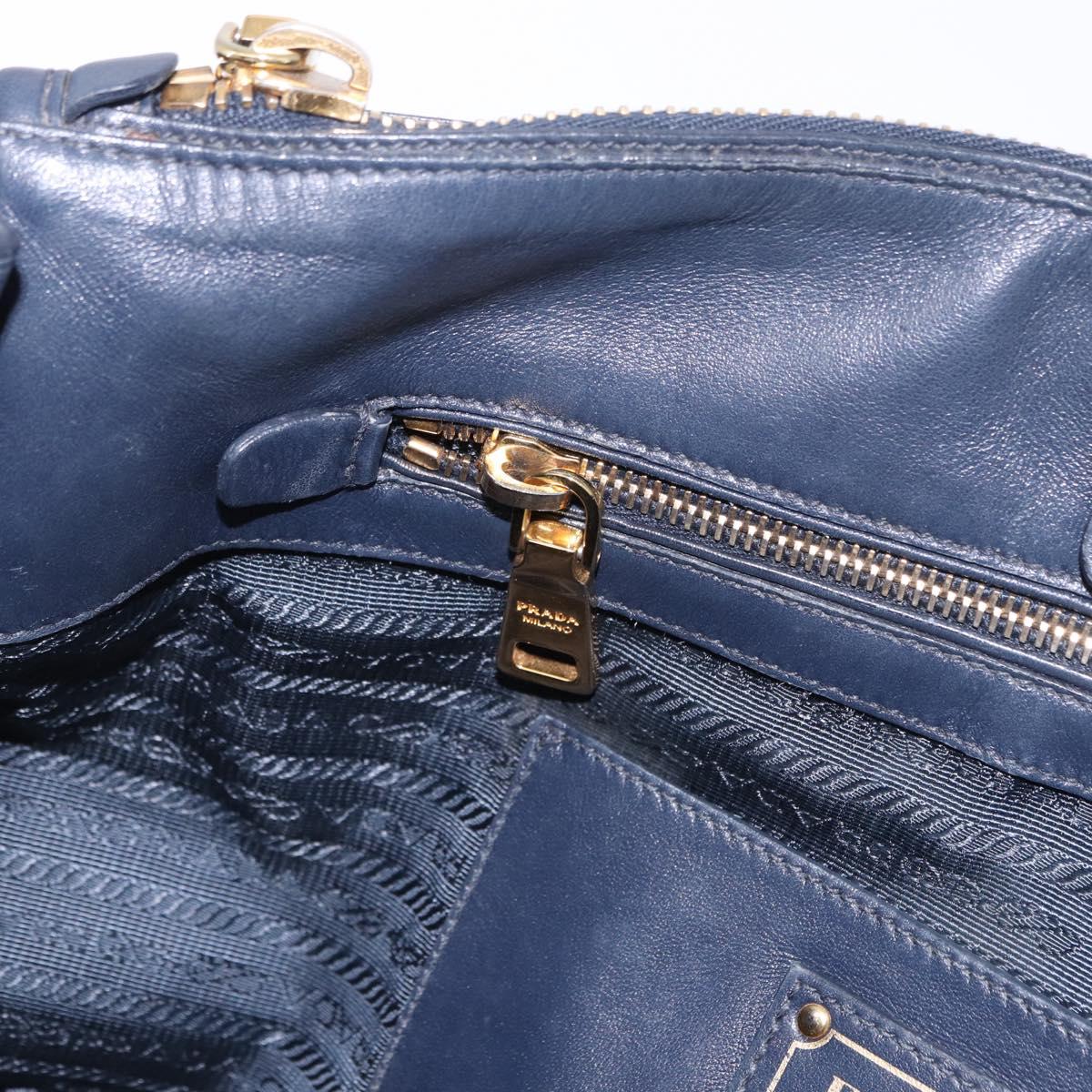 PRADA Hand Bag Leather 2way Navy Gold Auth 196781V