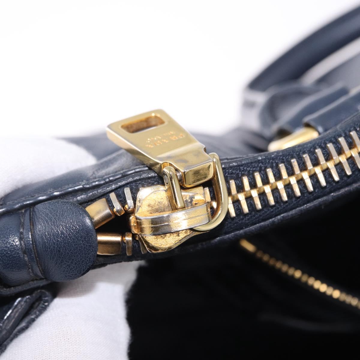 PRADA Hand Bag Leather 2way Navy Gold Auth 196781V