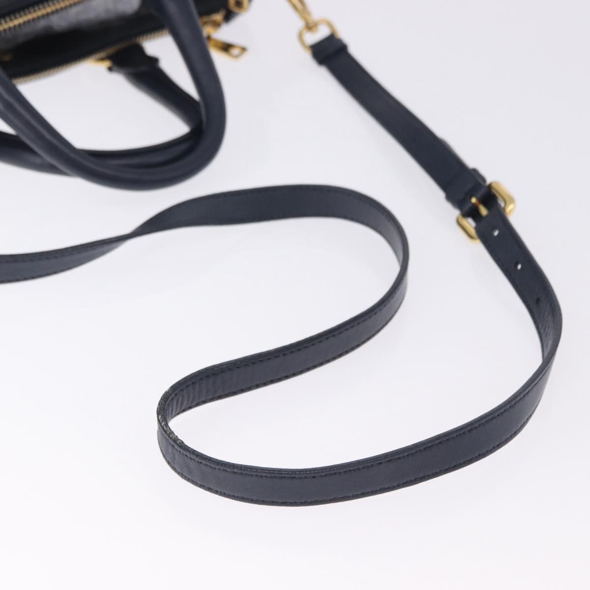 PRADA Hand Bag Leather 2way Navy Gold Auth 196781V