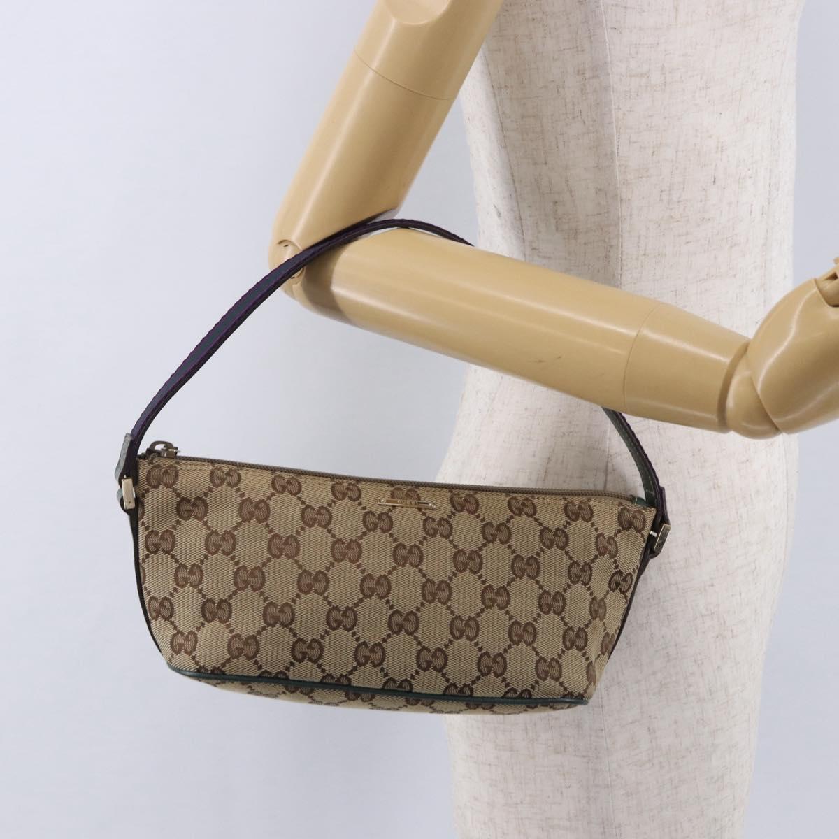GUCCI GG Canvas Accessory Pouch Beige Gold 141809 Auth 196782V