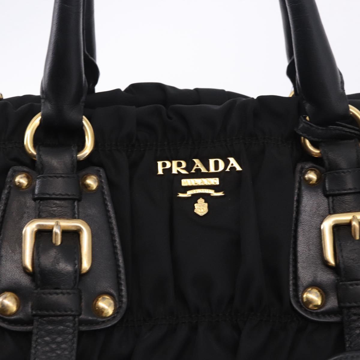 PRADA Hand Bag Nylon 2way Black Gold Auth 196783V