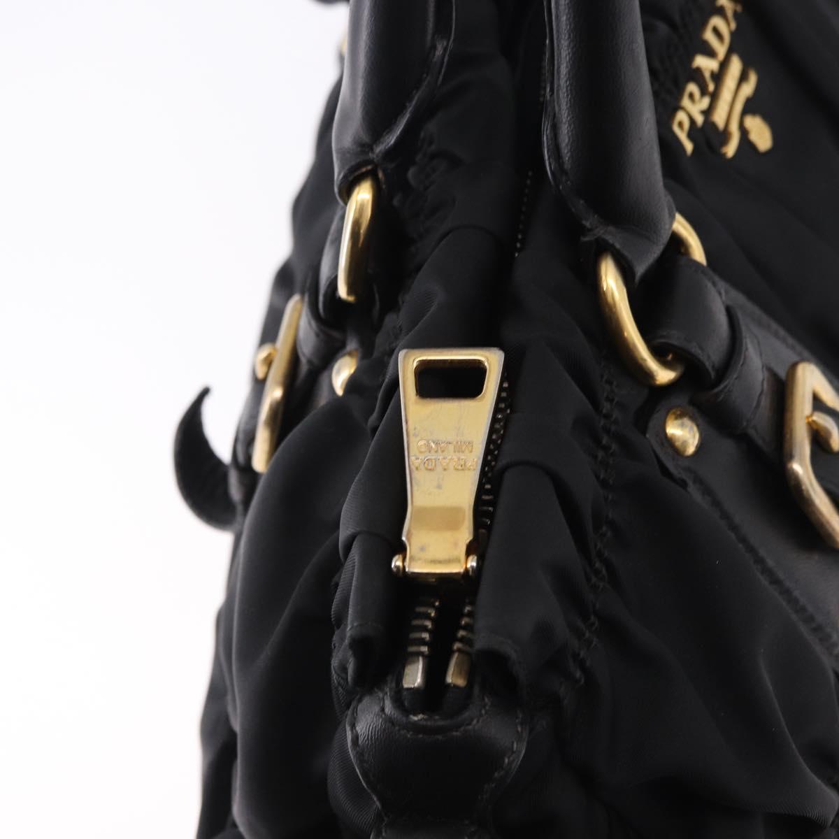 PRADA Hand Bag Nylon 2way Black Gold Auth 196783V