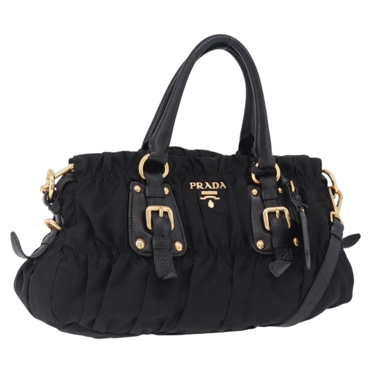 PRADA Hand Bag Nylon 2way Black Gold Auth 196783V