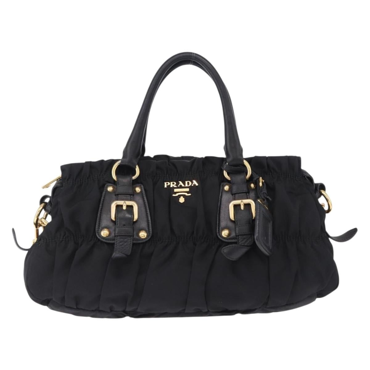 PRADA Hand Bag Nylon 2way Black Gold Auth 196783V
