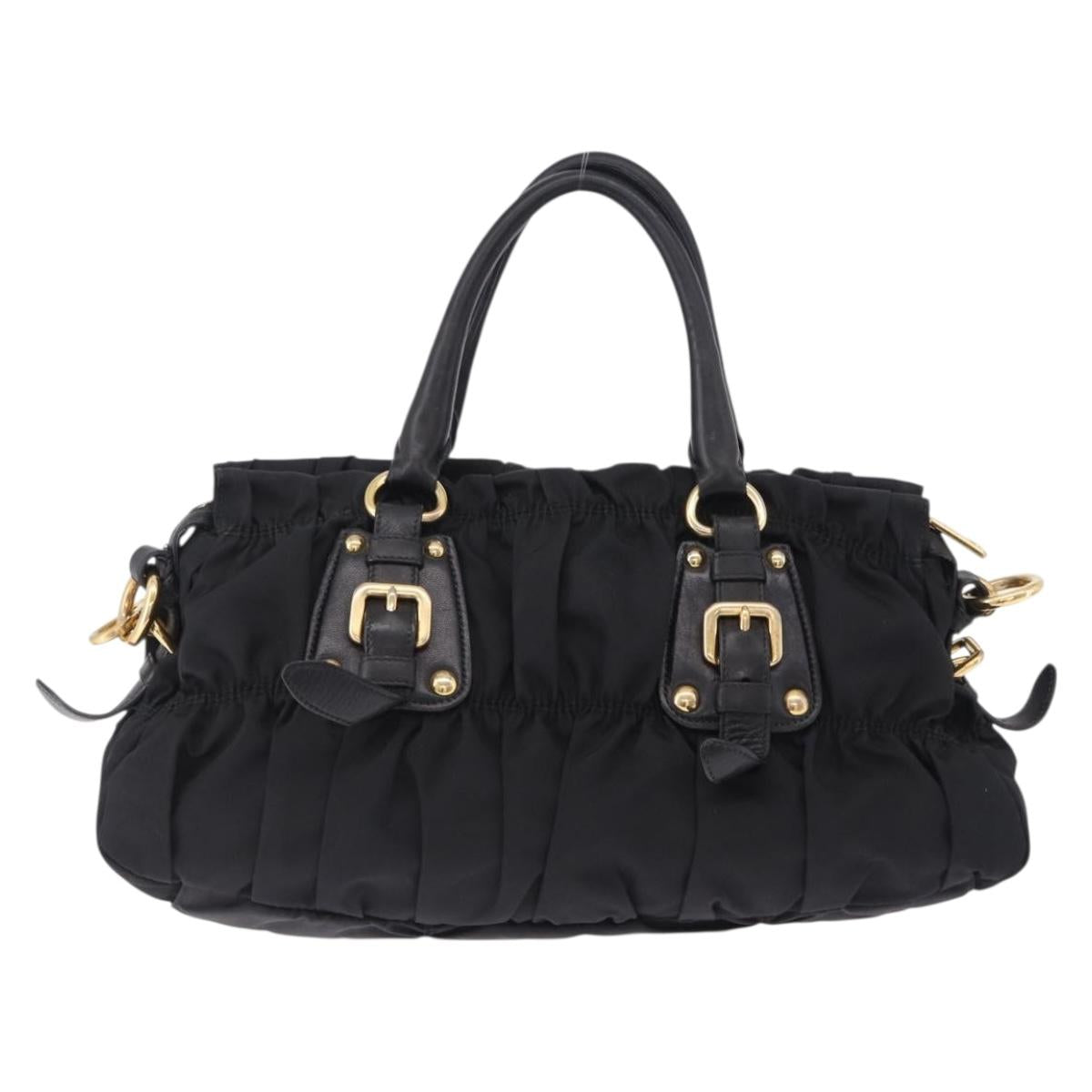 PRADA Hand Bag Nylon 2way Black Gold Auth 196783V
