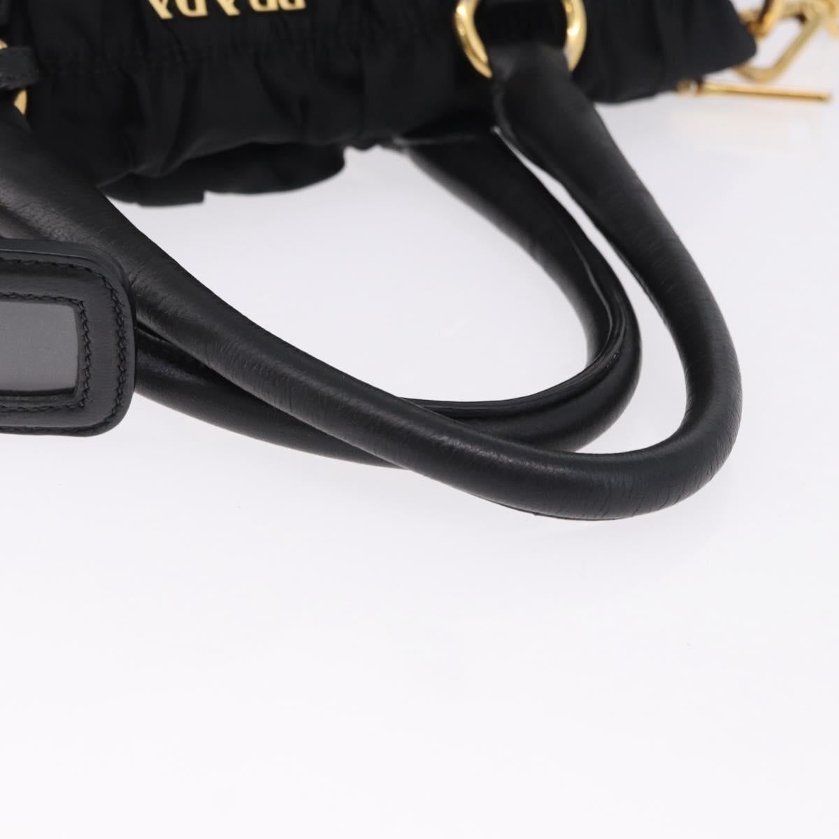 PRADA Hand Bag Nylon 2way Black Gold Auth 196783V