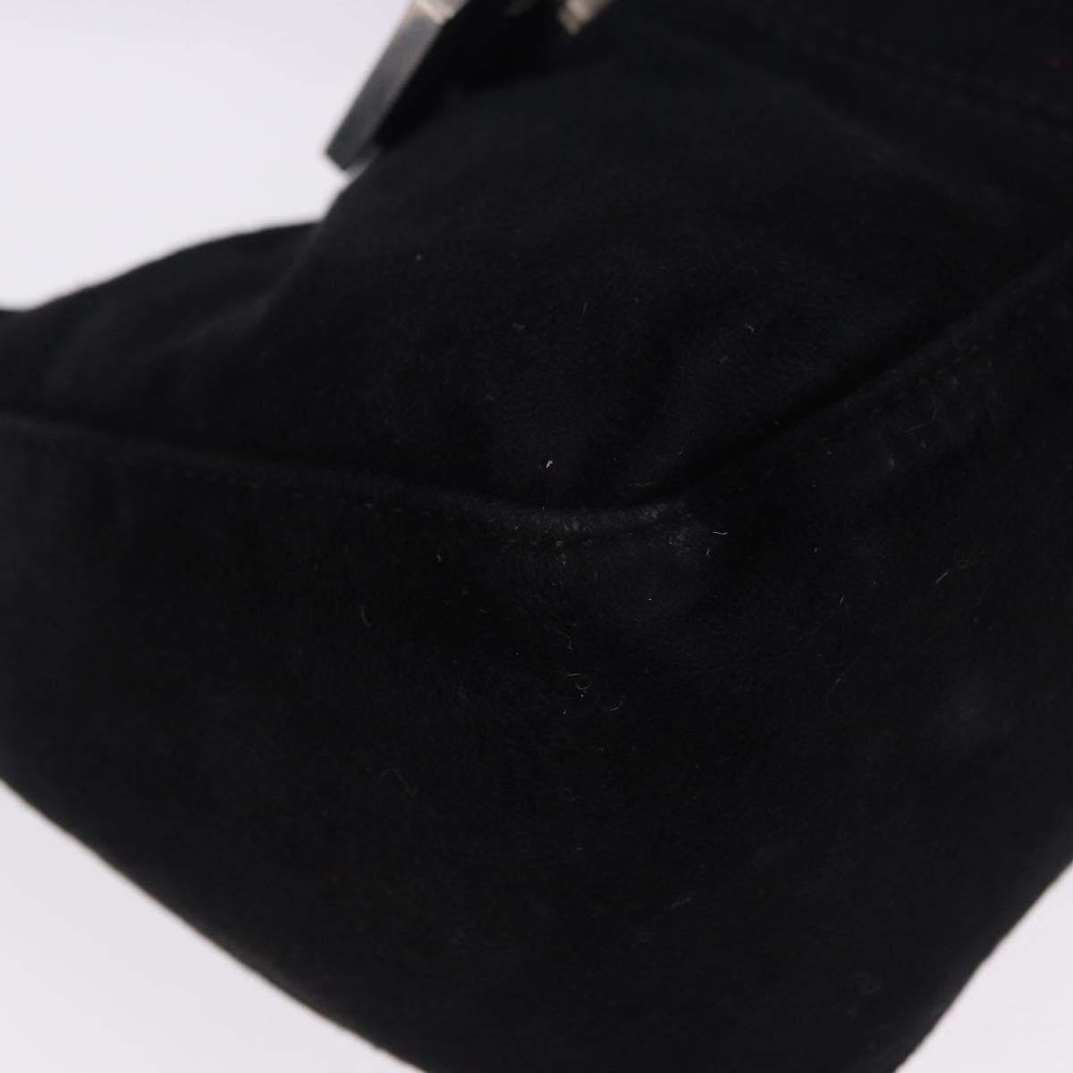 FENDI Mamma Baguette Shoulder Bag Suede Black Silver Auth 196786V