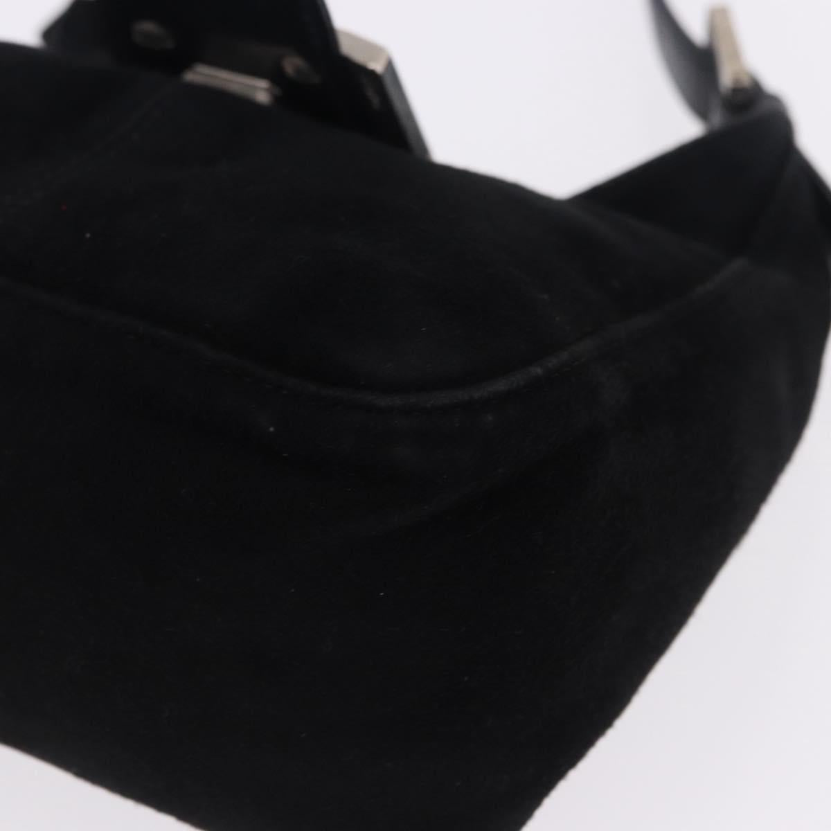 FENDI Mamma Baguette Shoulder Bag Suede Black Silver Auth 196786V