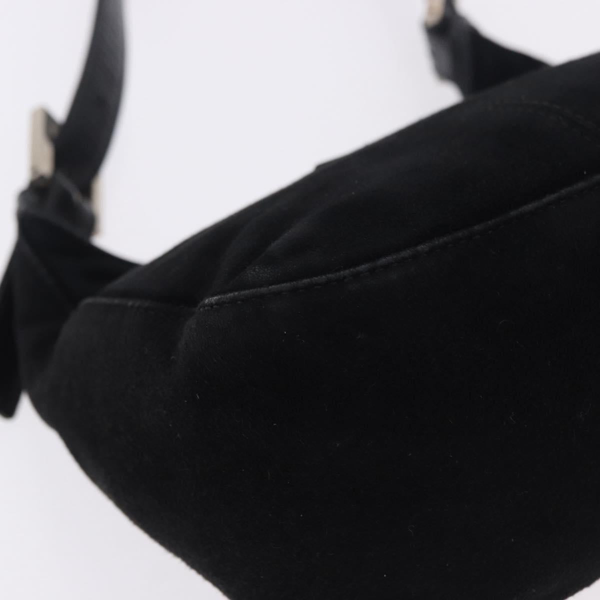 FENDI Mamma Baguette Shoulder Bag Suede Black Silver Auth 196786V