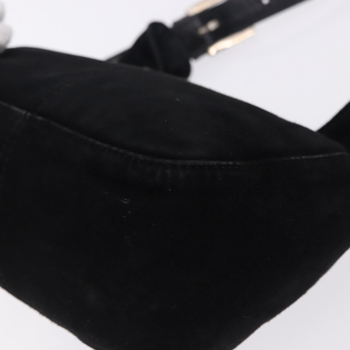 FENDI Mamma Baguette Shoulder Bag Suede Black Silver Auth 196786V
