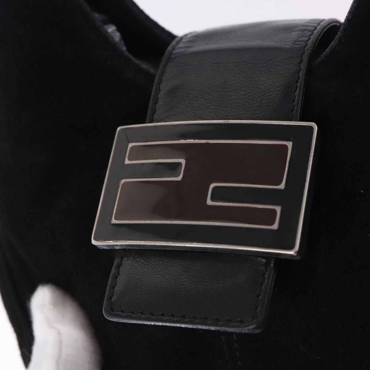 FENDI Mamma Baguette Shoulder Bag Suede Black Silver Auth 196786V
