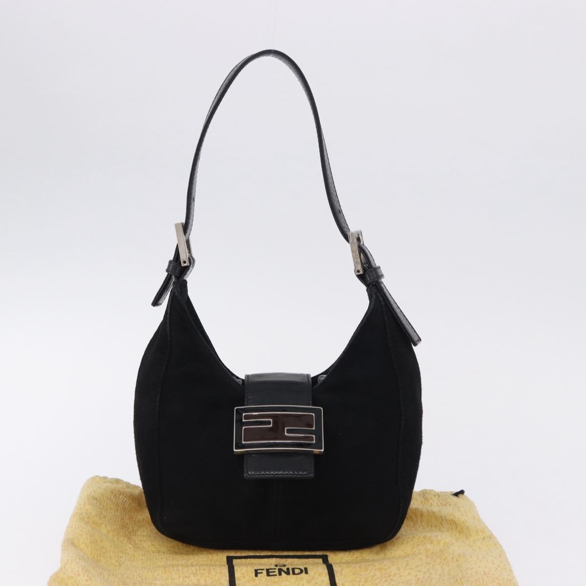 FENDI Mamma Baguette Shoulder Bag Suede Black Silver Auth 196786V