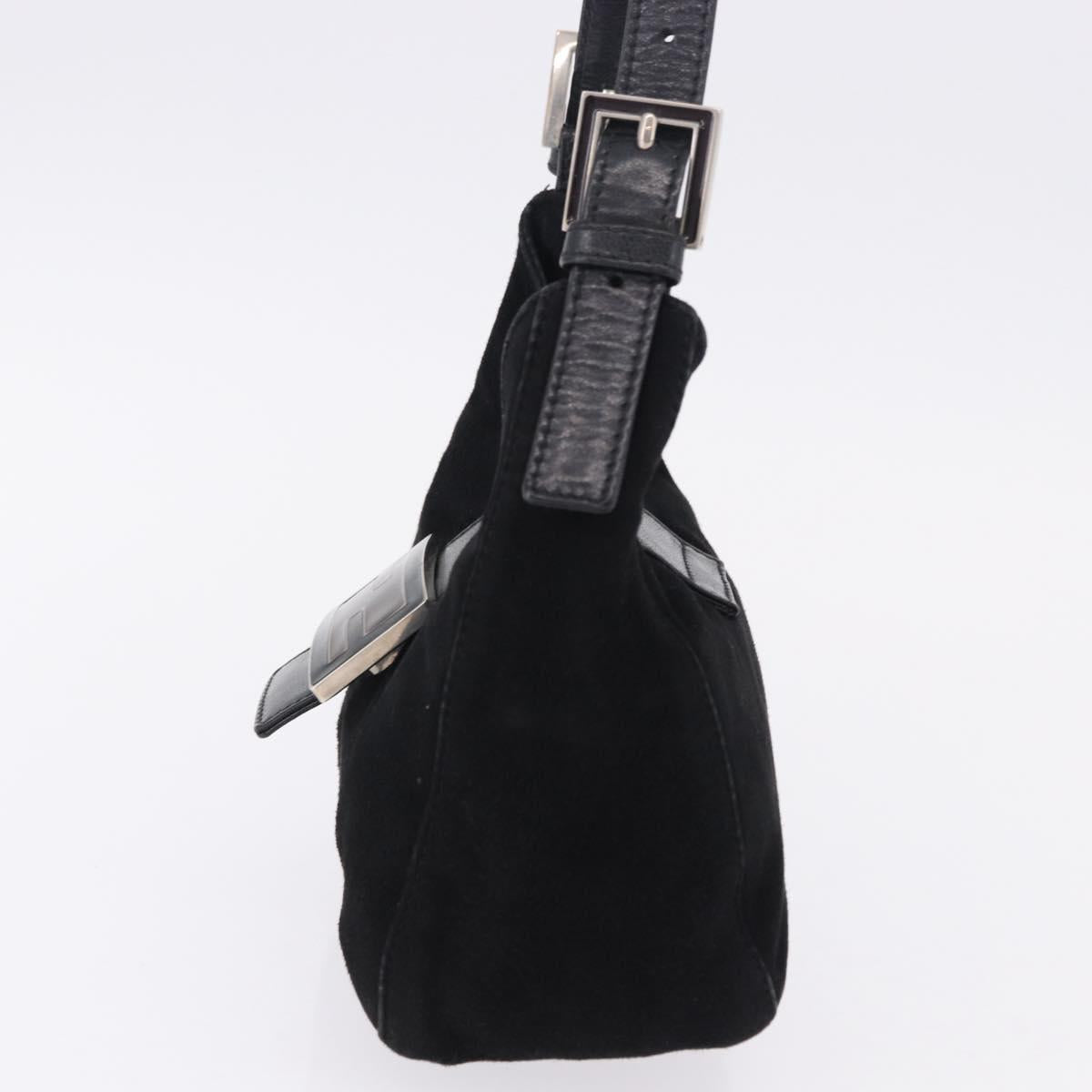 FENDI Mamma Baguette Shoulder Bag Suede Black Silver Auth 196786V