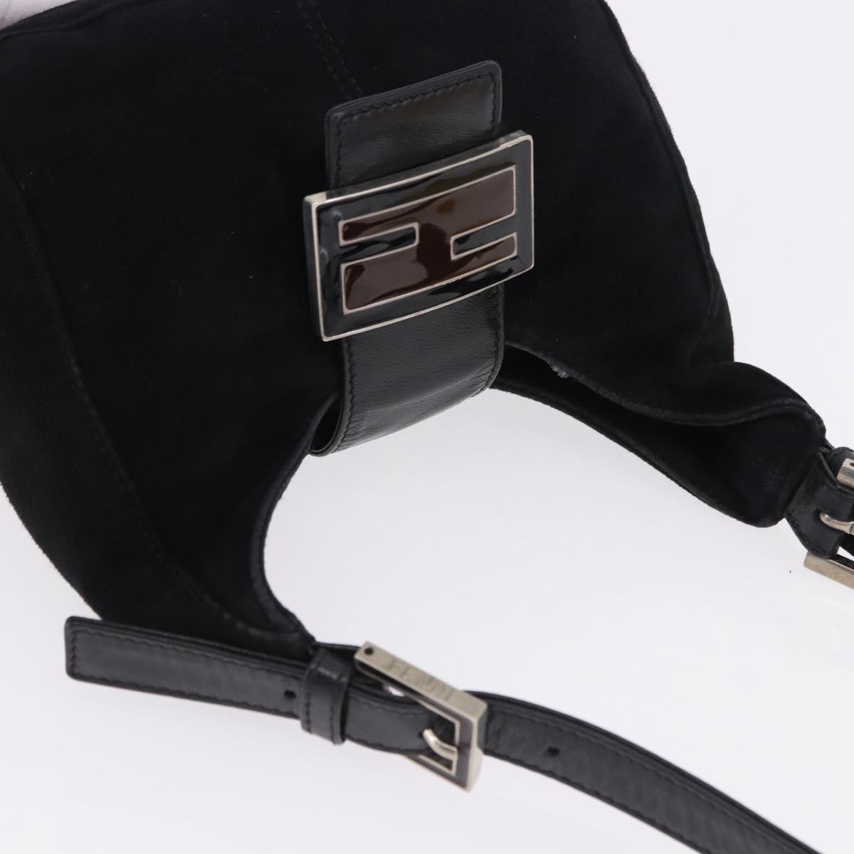 FENDI Mamma Baguette Shoulder Bag Suede Black Silver Auth 196786V