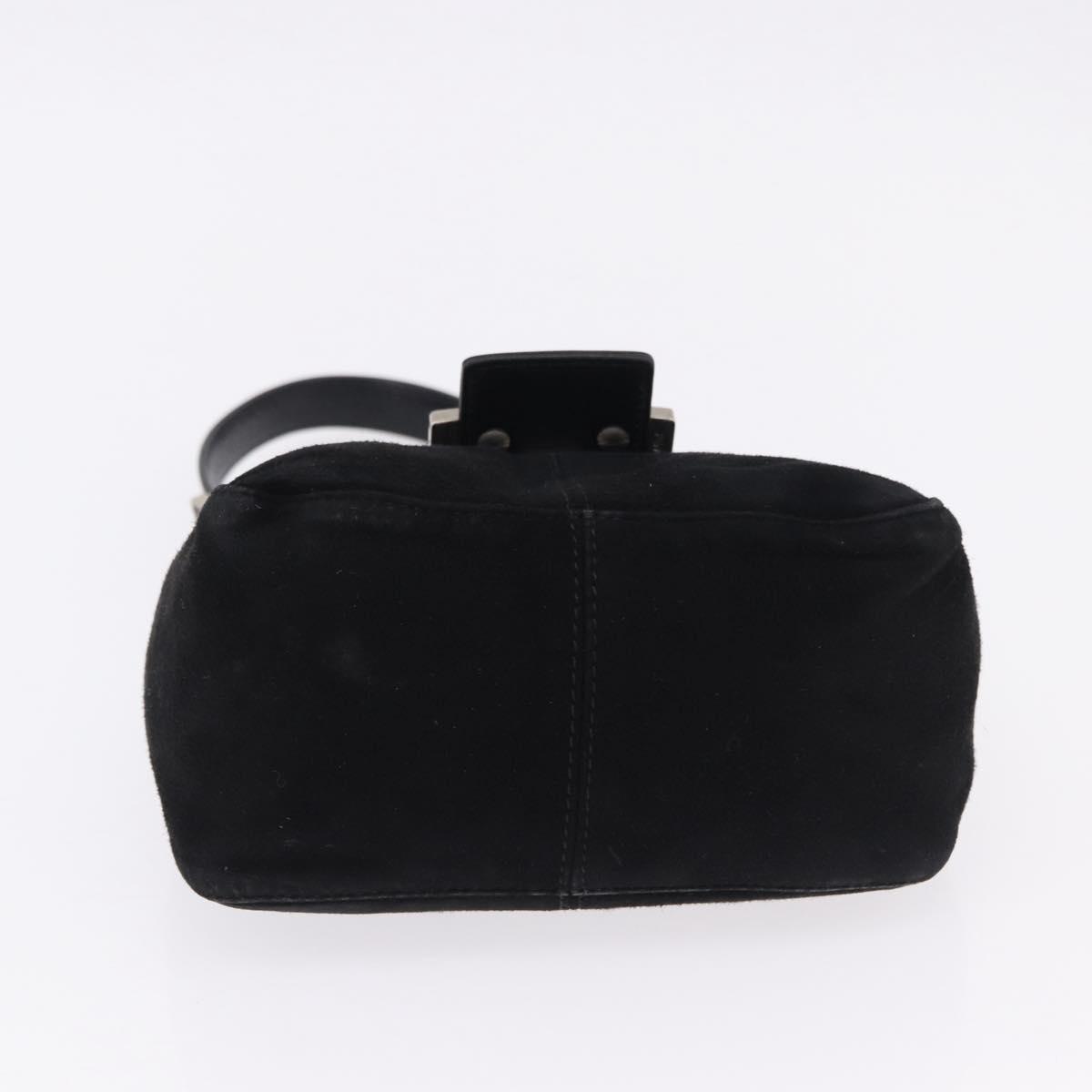 FENDI Mamma Baguette Shoulder Bag Suede Black Silver Auth 196786V