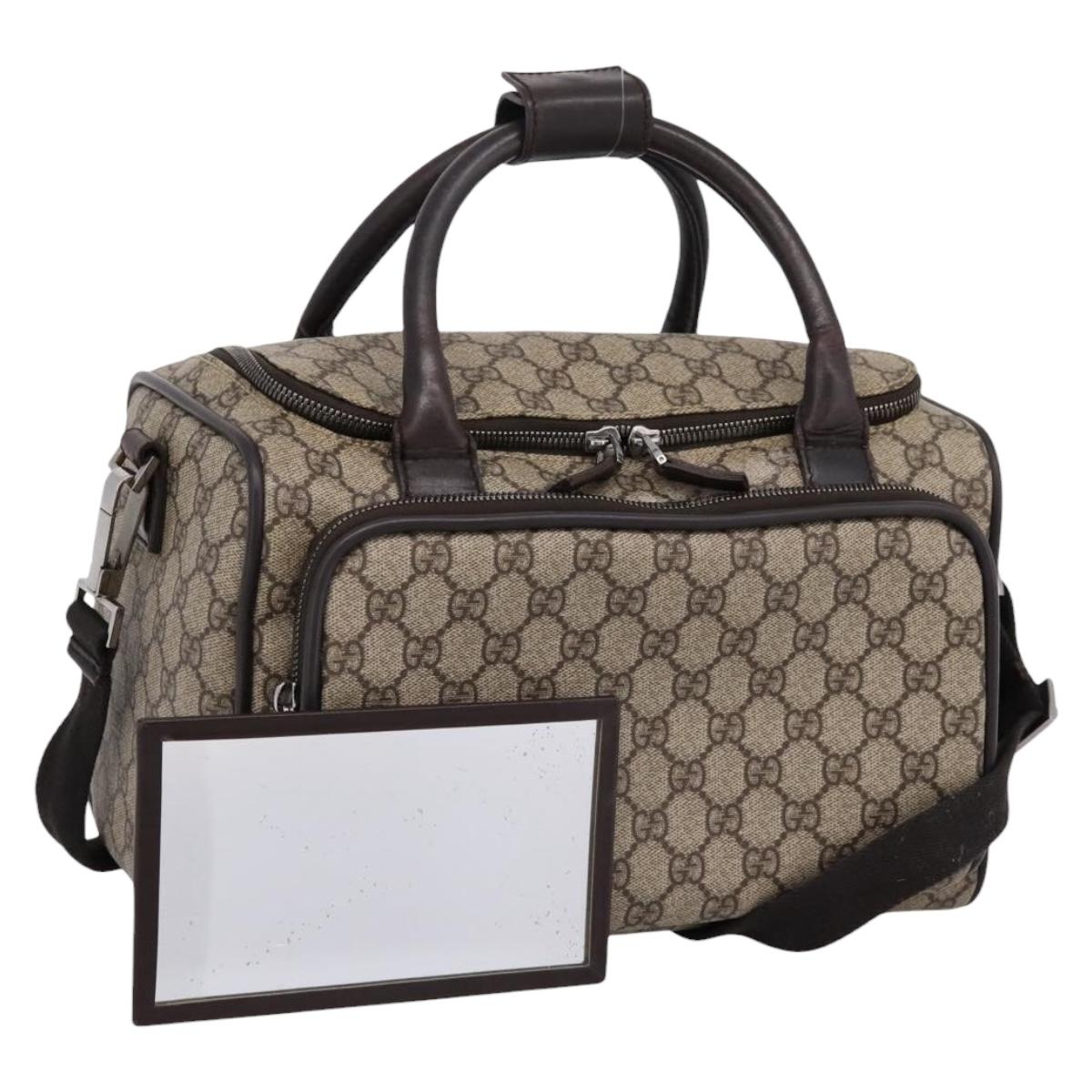 GUCCI GG Supreme Boston Bag PVC 2way Beige Silver 29914 Auth 196788