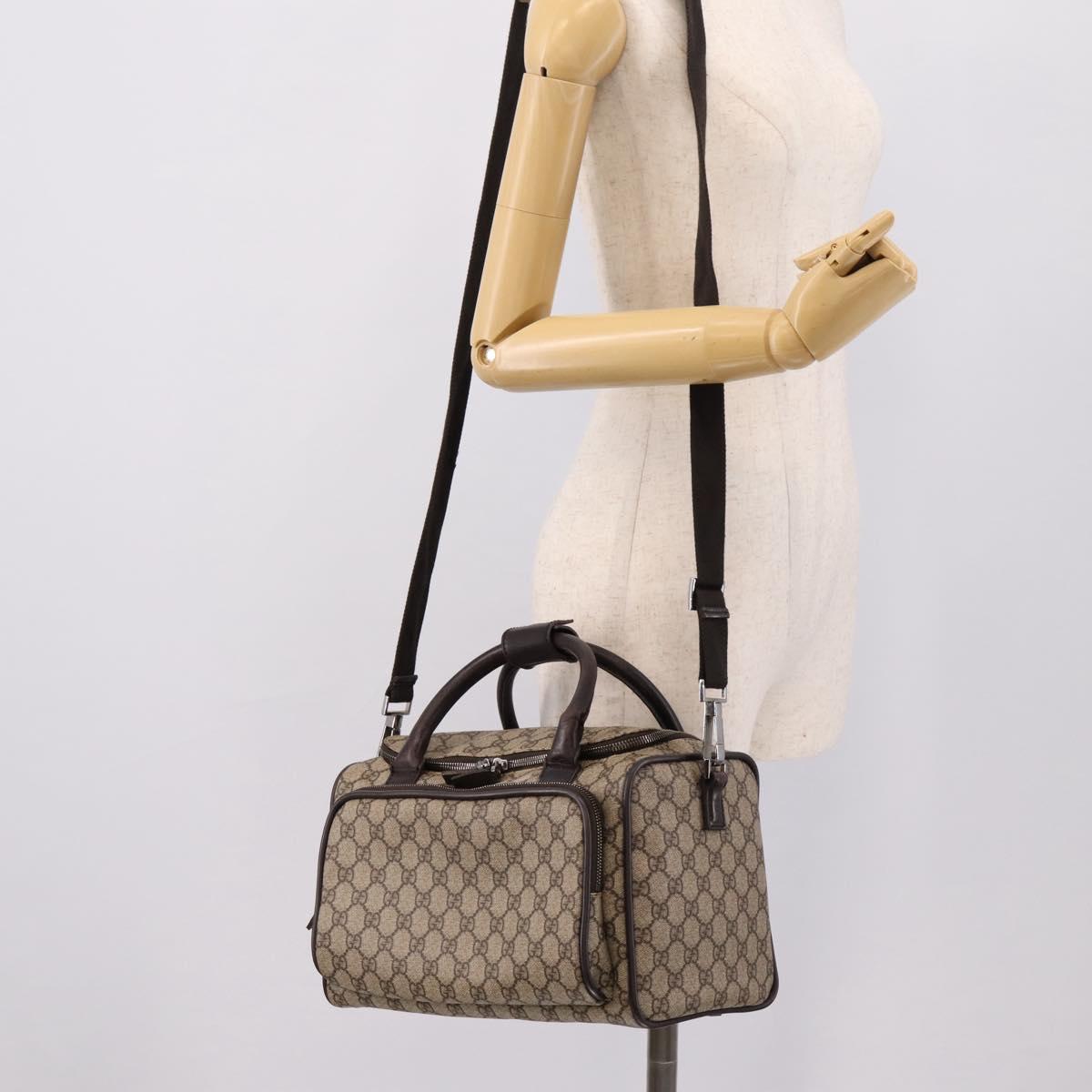 GUCCI GG Supreme Boston Bag PVC 2way Beige Silver 29914 Auth 196788