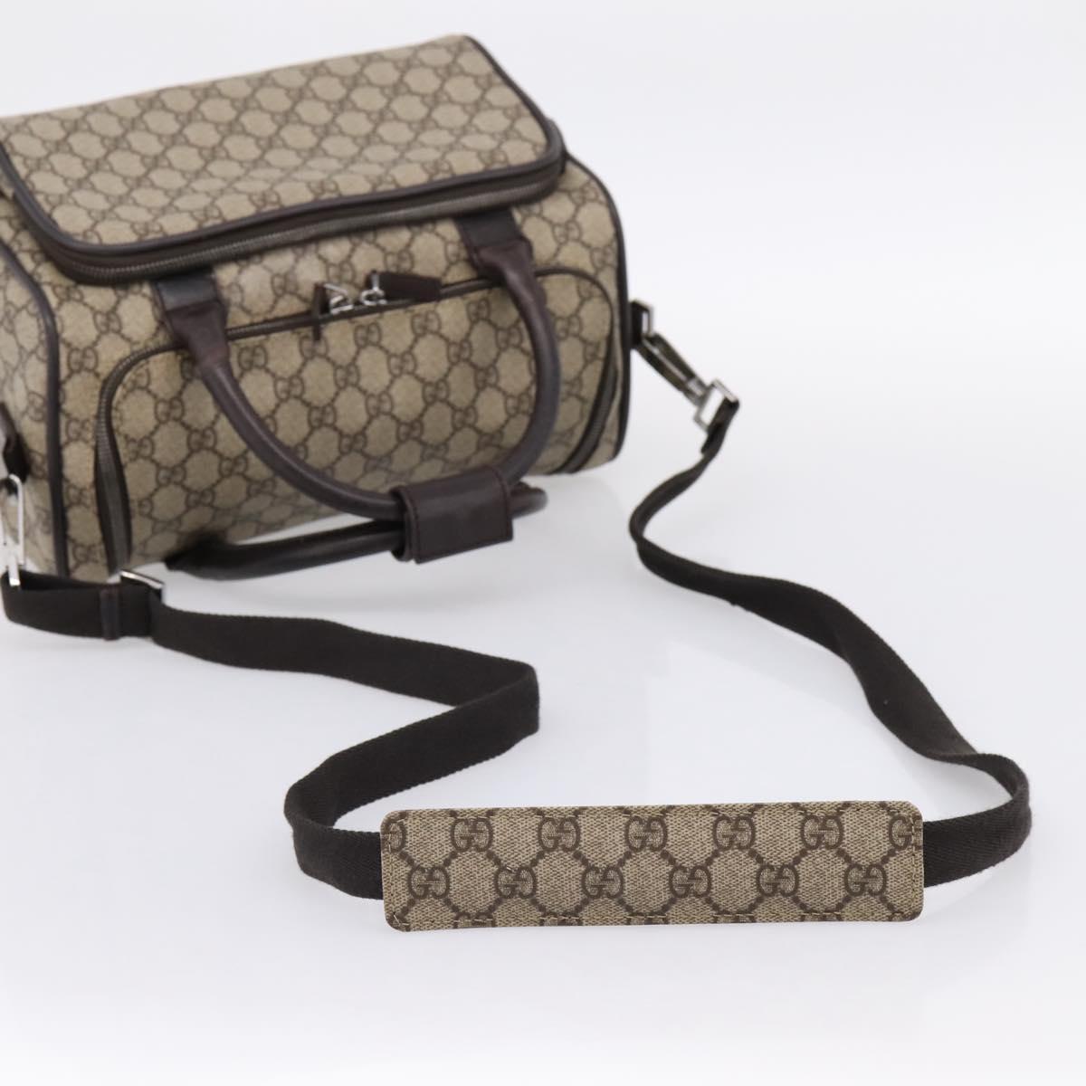 GUCCI GG Supreme Boston Bag PVC 2way Beige Silver 29914 Auth 196788