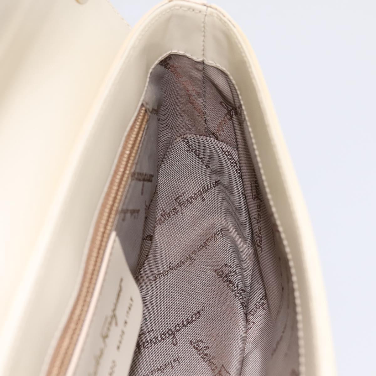 Salvatore Ferragamo Gancini Shoulder Bag Leather Light Beige Gold Auth 196789A