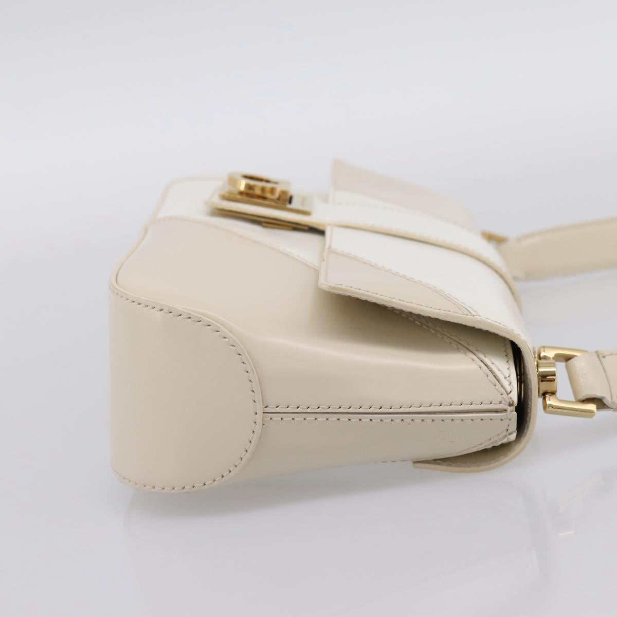 Salvatore Ferragamo Gancini Shoulder Bag Leather Light Beige Gold Auth 196789A